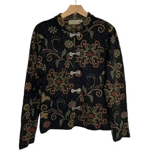 Peruvian Link alpaca collection M Black‎ multicolor metal closure sweater jacket